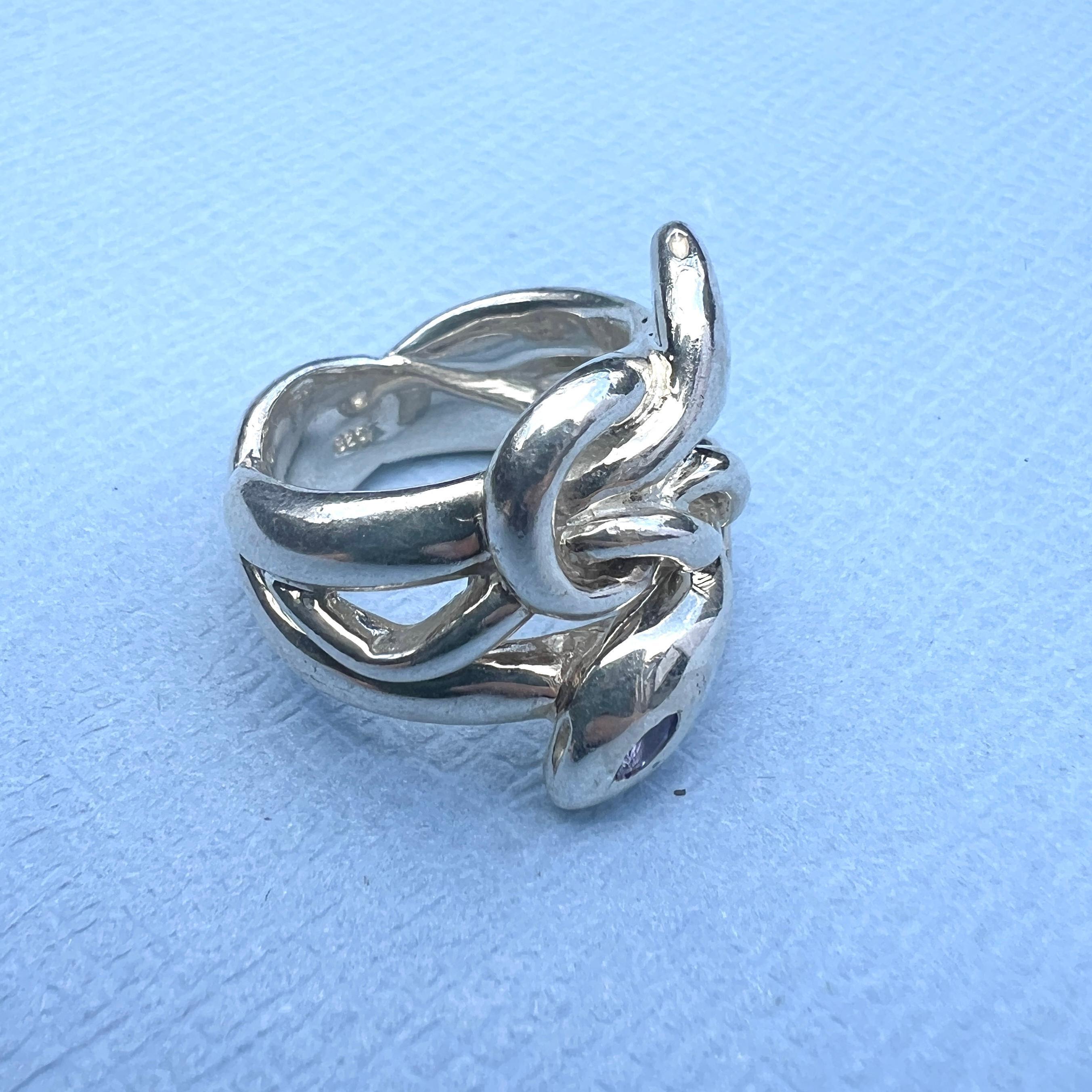 Anillo de cóctel de serpiente con marqués de tanzanita y aguamarina Plata J DAUPHIN 3