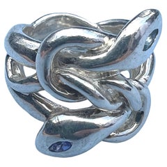 Anillo de cóctel de serpiente con marqués de tanzanita y aguamarina Plata J DAUPHIN