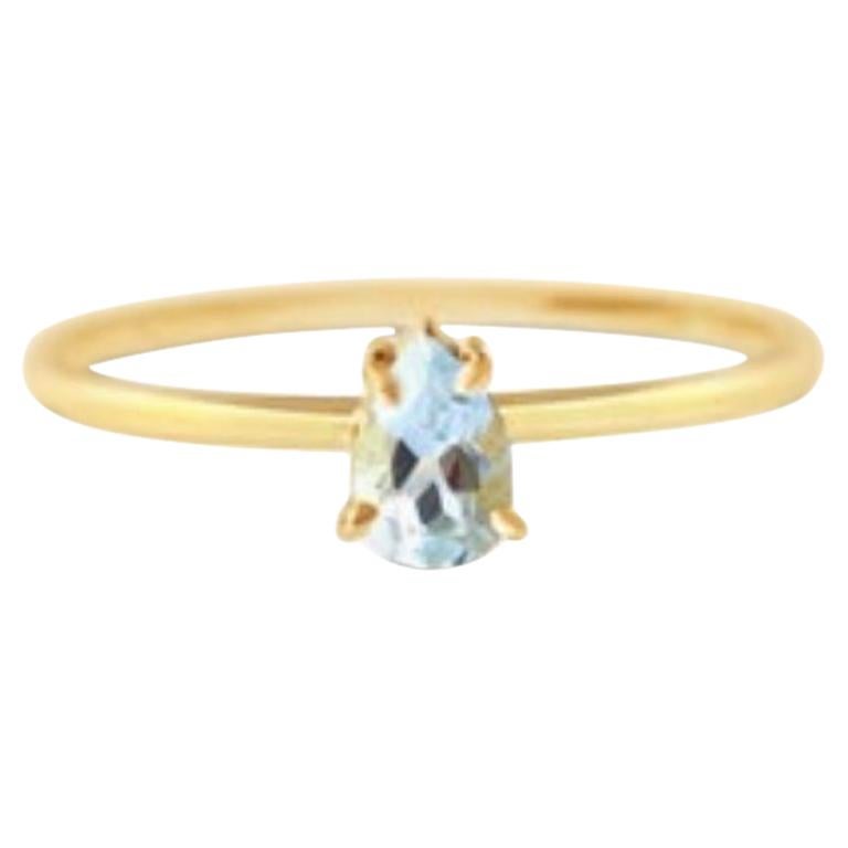 Aquamarine Teardrop Gold Ring, 14 Karat 18k Rose Gold Ring, Thin Stackable Ring For Sale