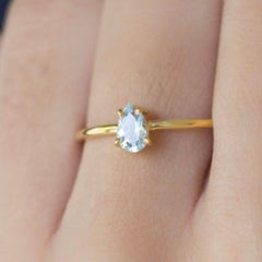 Aquamarine Teardrop Gold Ring, 14 Karat 18k Rose Gold Ring, Thin Stackable Ring