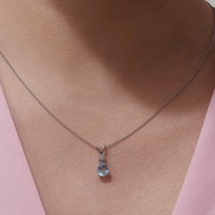 Aquamarine Teardrop Necklace with Diamond in Silver 1.31 CTW