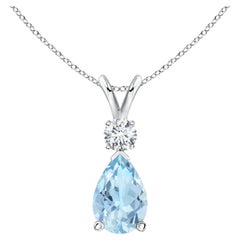 Aquamarine Teardrop Necklace with Diamond in Silver 1.31 CTW