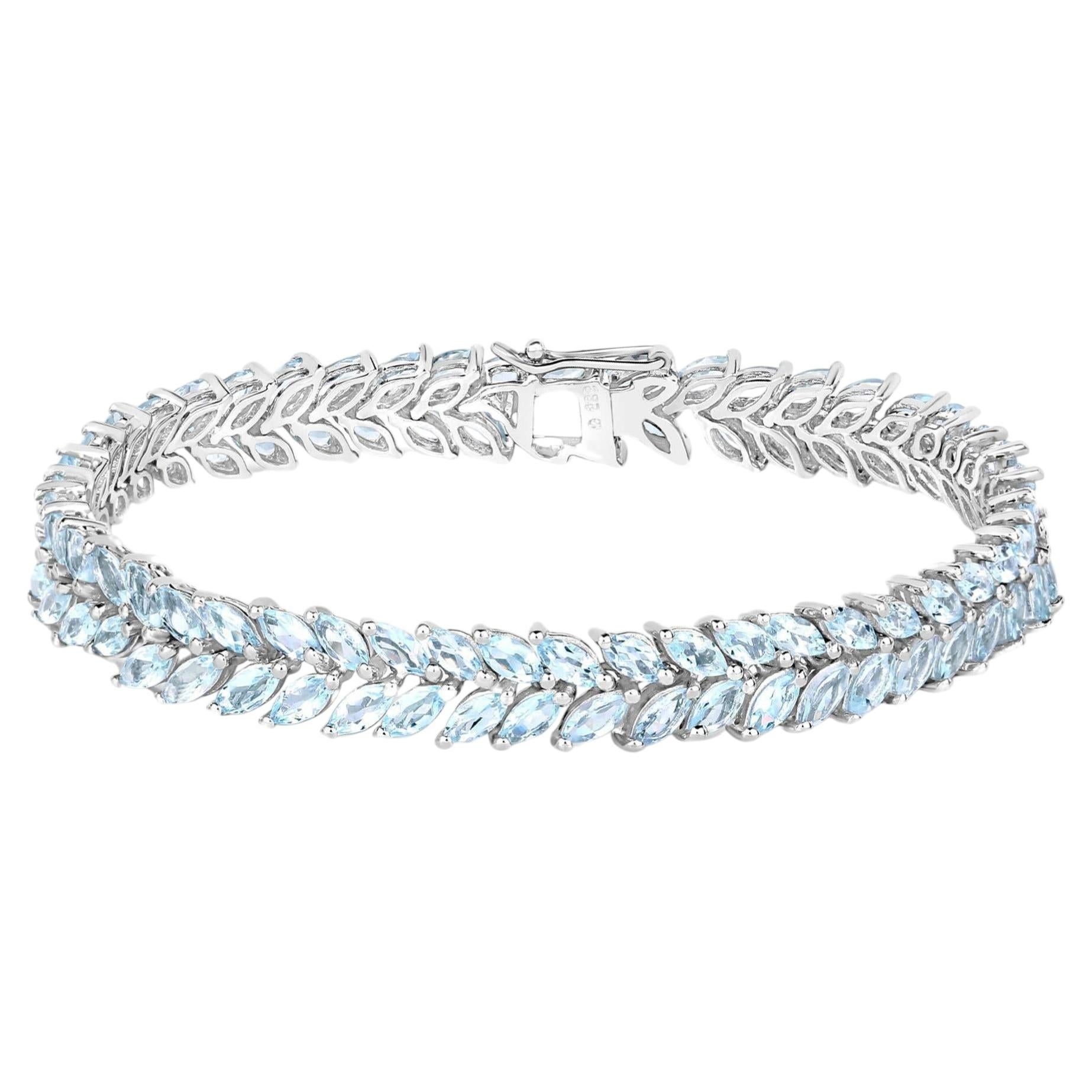 Aquamarine Tennis Bracelet 10.1 Carats Sterling Silver