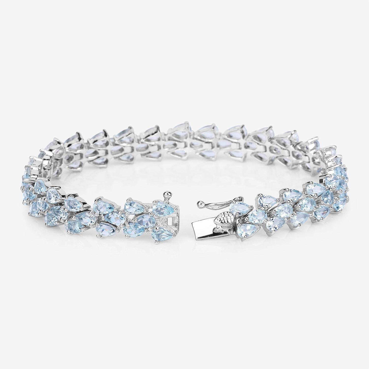 Aquamarin-Tennisarmband 14,1 Karat Sterling Silber im Zustand „Hervorragend“ im Angebot in Aliso Viejo, CA