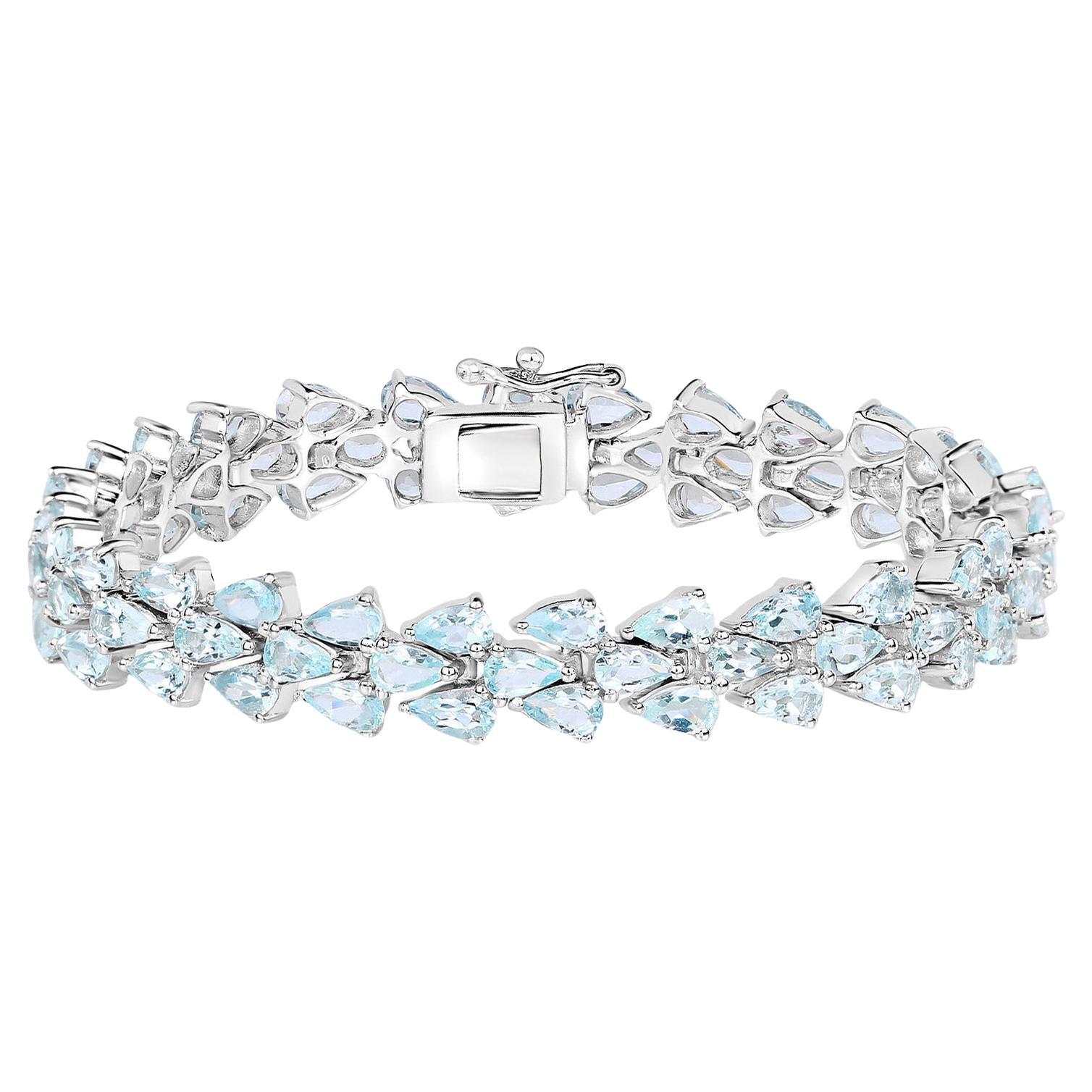 Bracciale tennis con acquamarina 14.1 carati in argento sterling
