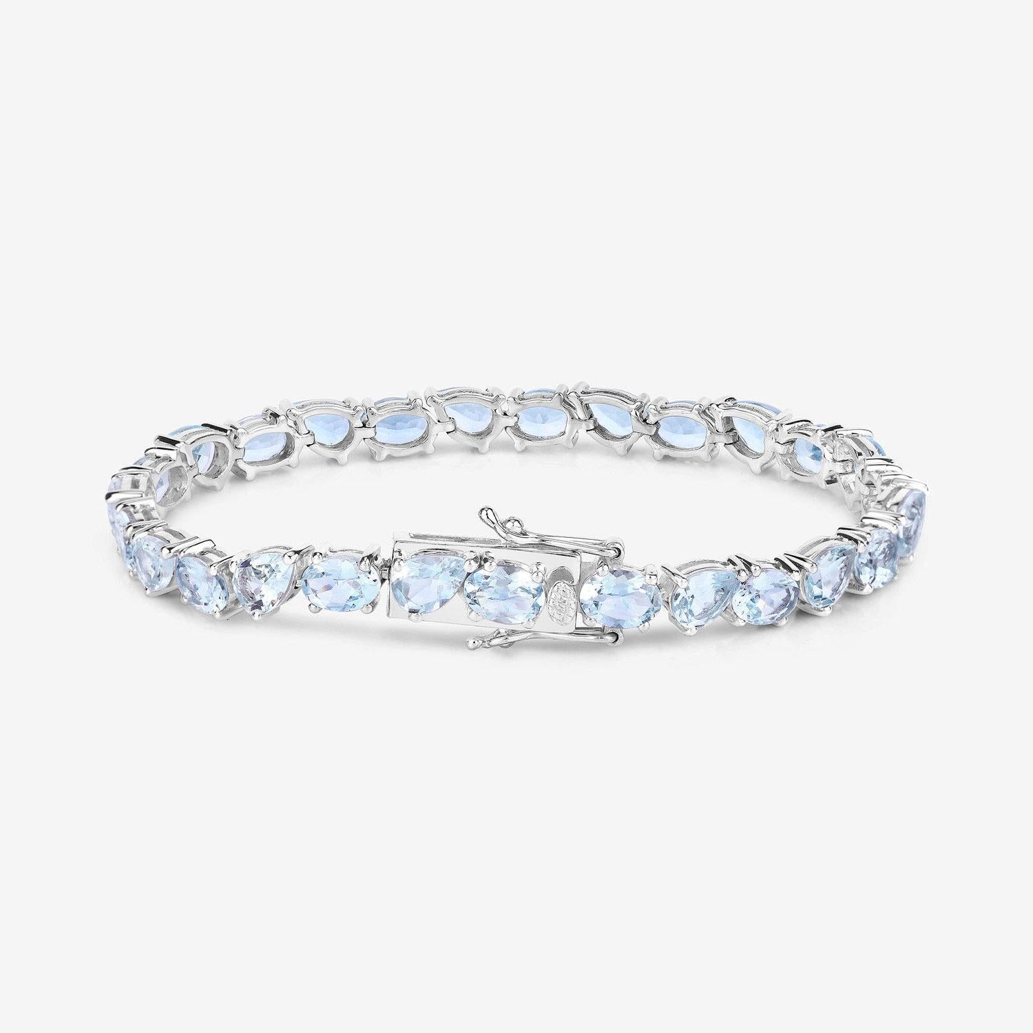 Bracciale tennis con acquamarina 16.1 carati in argento sterling In condizioni ottime in vendita a Punta Gorda, FL