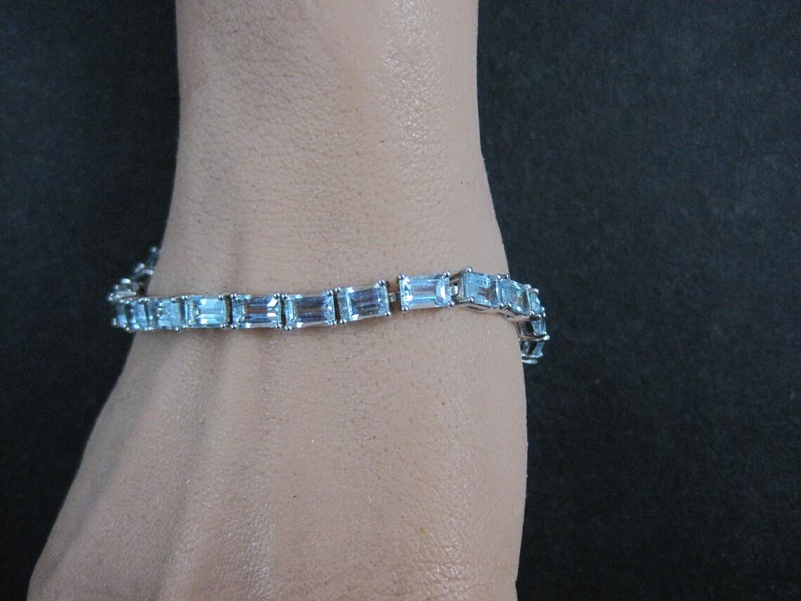 Aquamarine Tennis Bracelet 7 Inches Sterling Silver For Sale 5