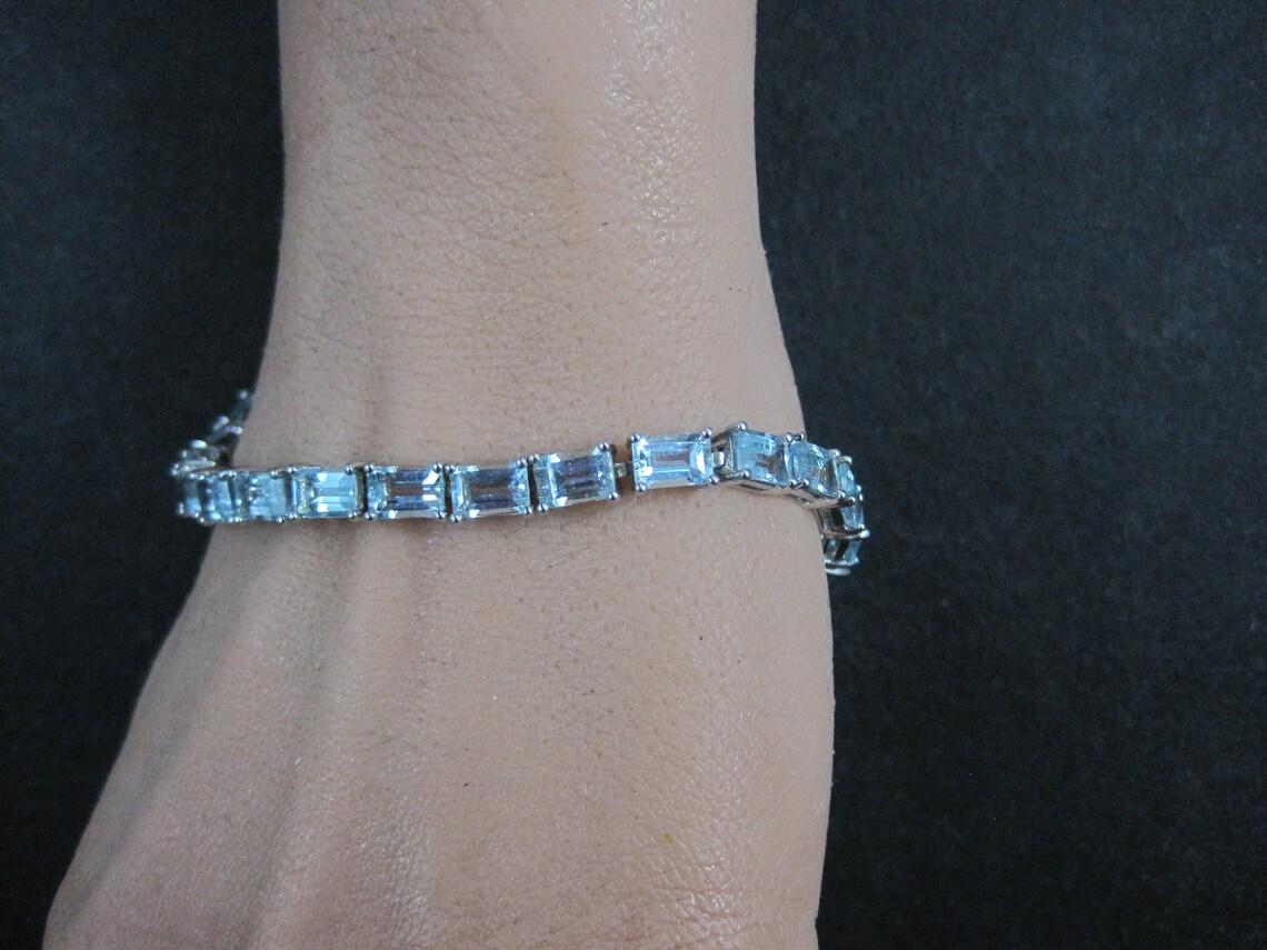 Bracelet tennis d'aigue-marine de 7 pouces en argent sterling en vente 5