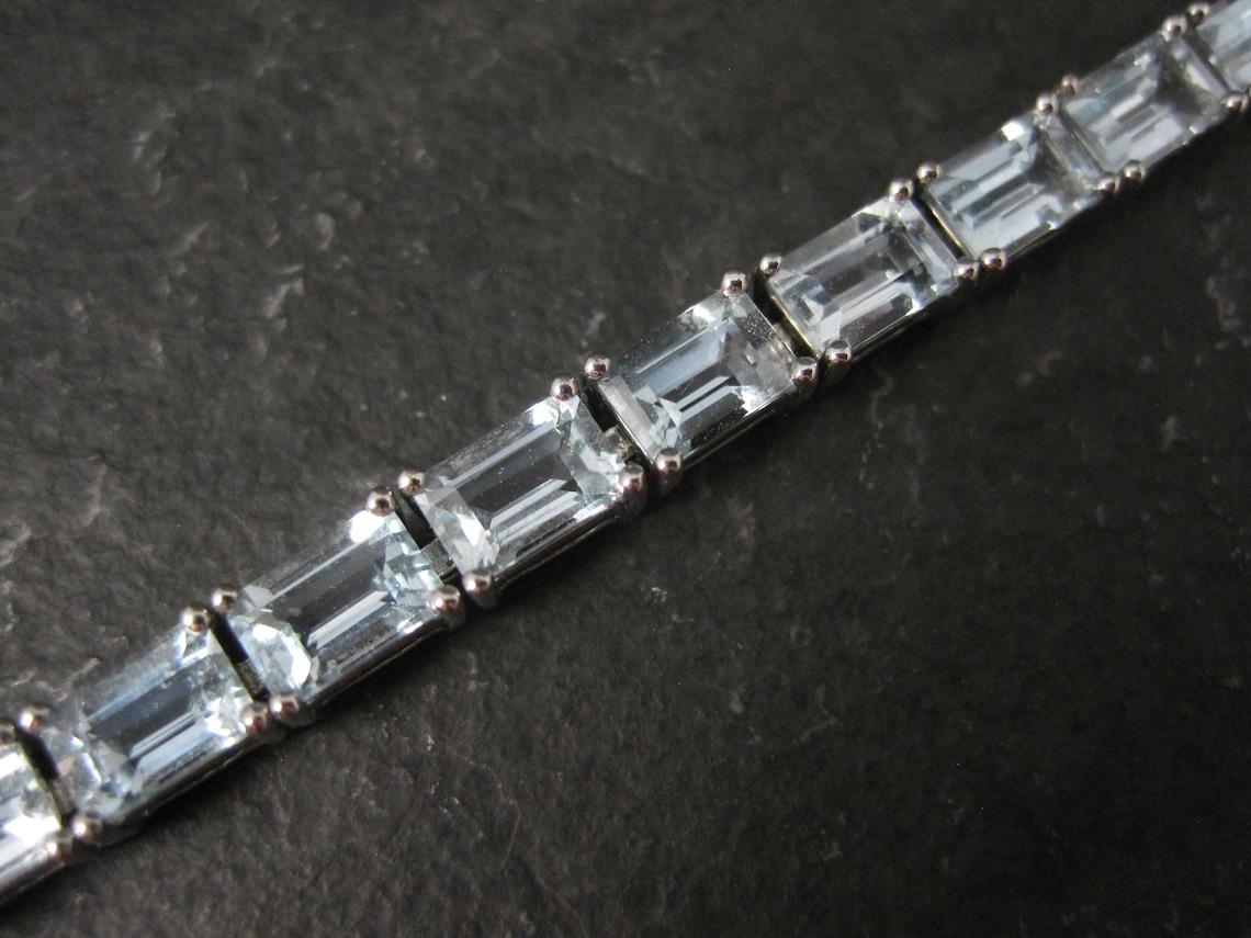 Aquamarine Tennis Bracelet 7 Inches Sterling Silver For Sale 7