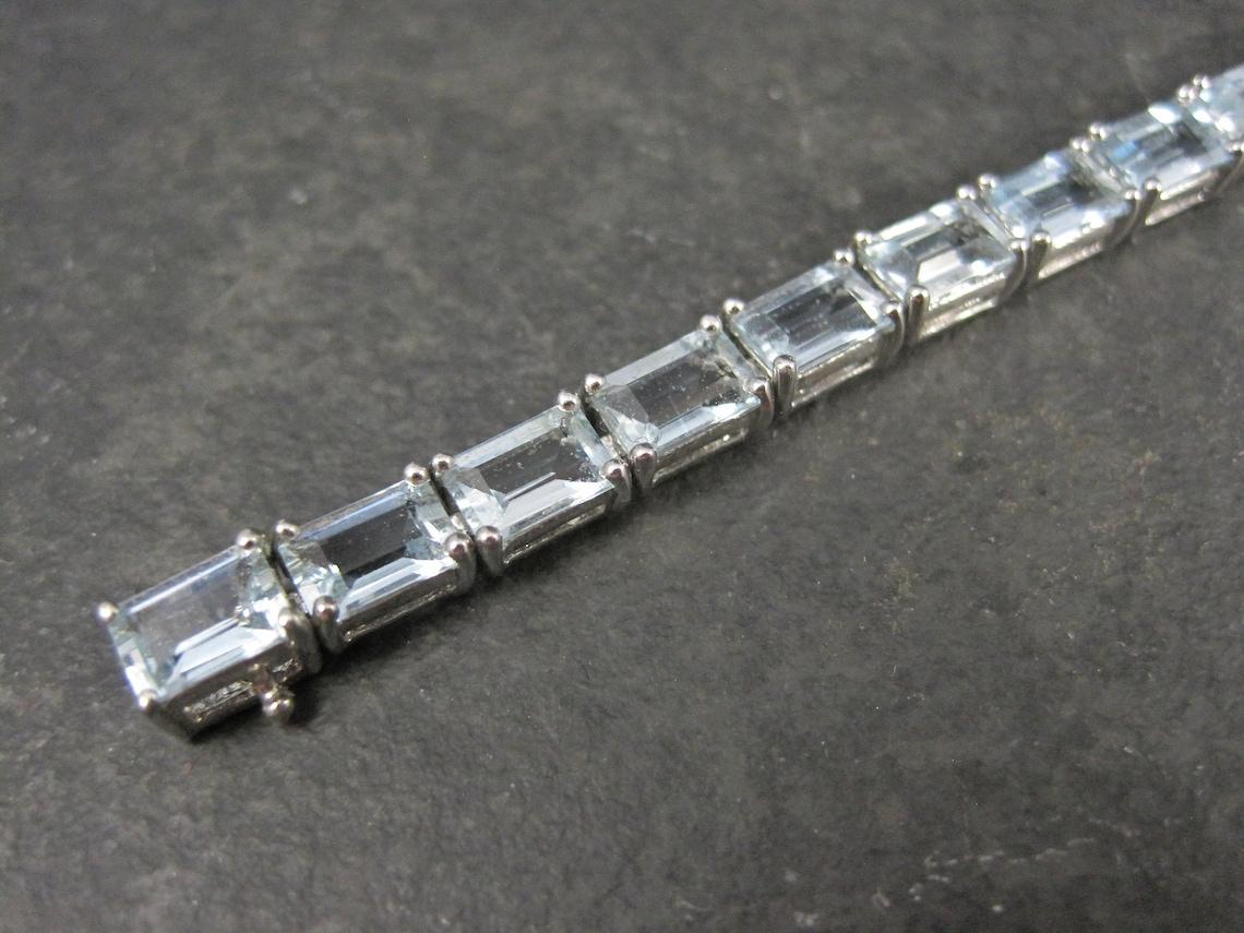 Aquamarine Tennis Bracelet 7 Inches Sterling Silver For Sale 8