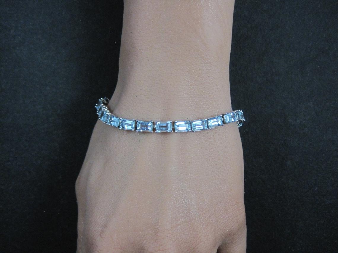 Aquamarine Tennis Bracelet 7 Inches Sterling Silver For Sale 12