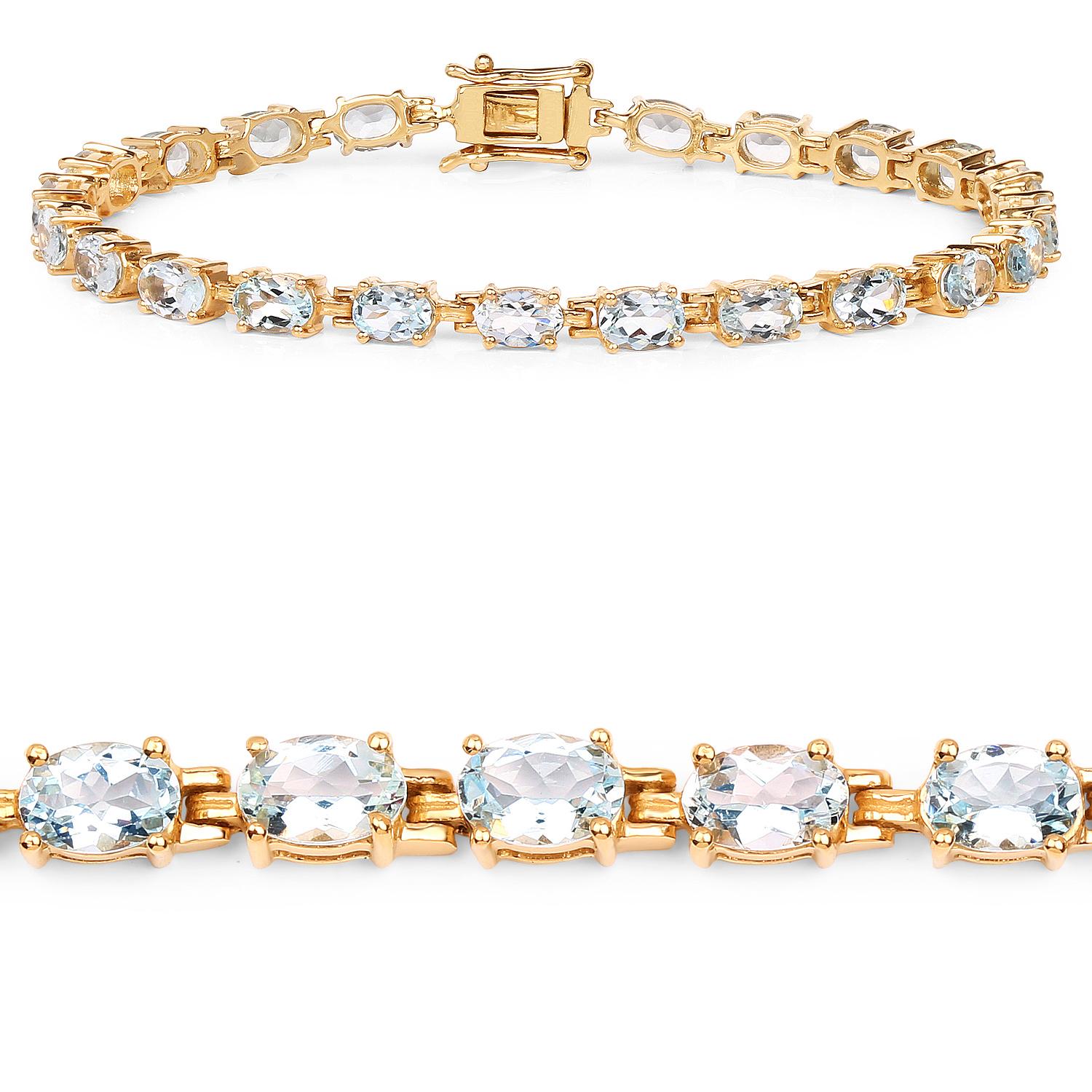 Pulsera de tenis de aguamarina 8,7 quilates Plata chapada en oro de 14 quilates Contemporáneo en venta