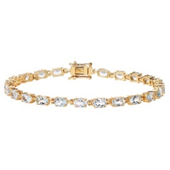 Aquamarine Tennis Bracelet 8.7 Carats 14K Gold Plated Silver