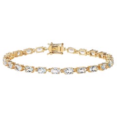 Aigue-marine Bracelet Tennis 8.7 Carats 14K Plaqué Or Silver