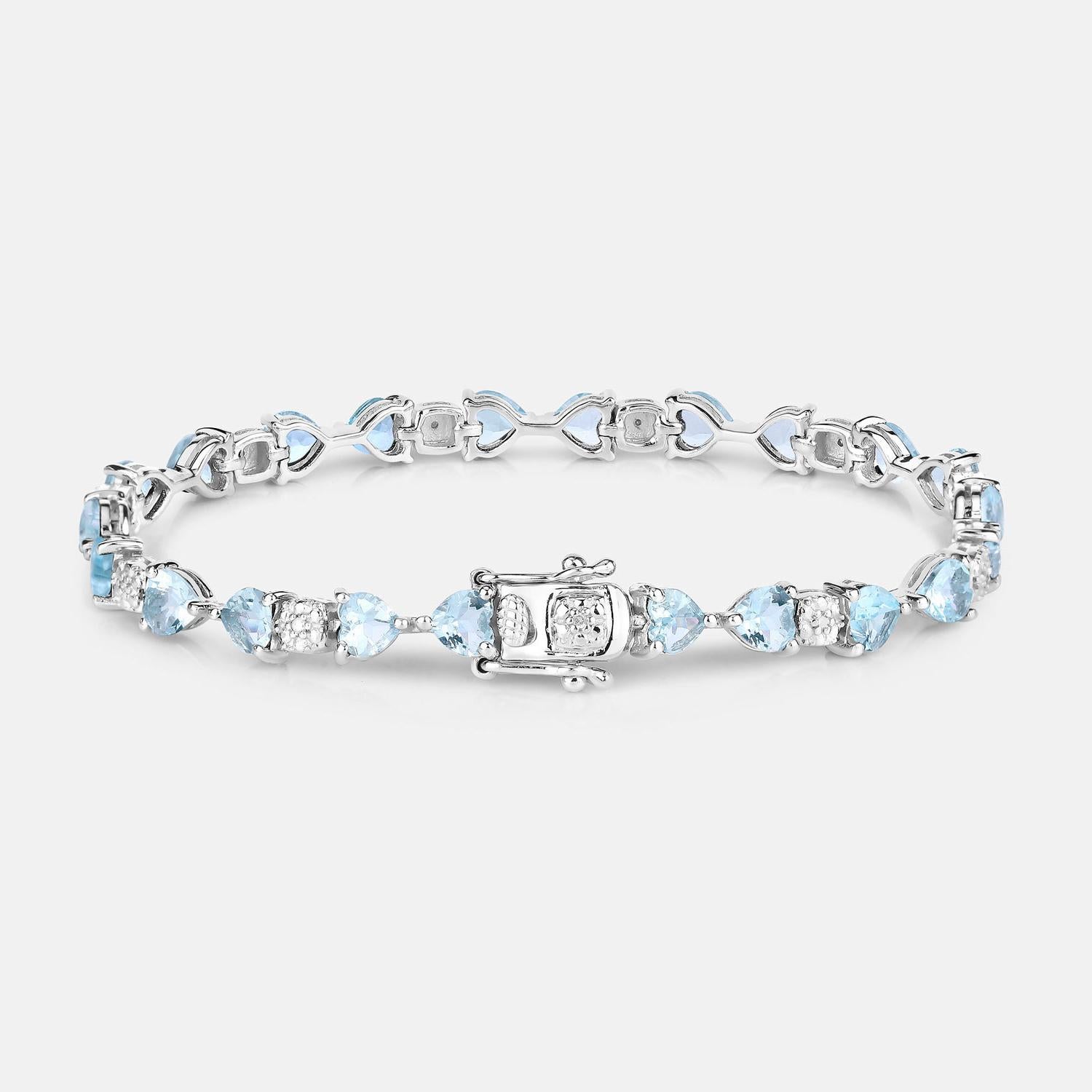 Aquamarin Tennisarmband Diamanten 7,35 Karat Sterling Silber (Herzschliff) im Angebot