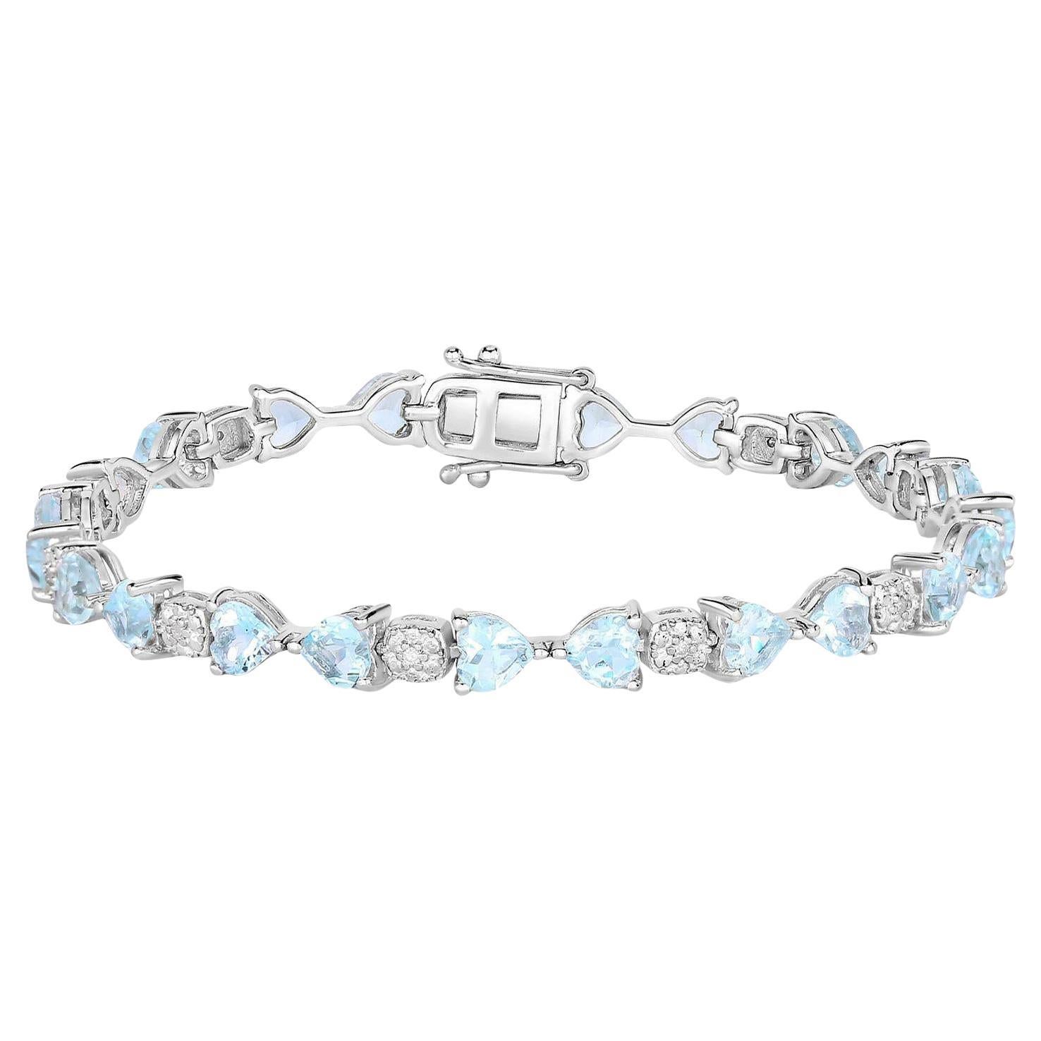 Aquamarin Tennisarmband Diamanten 7,35 Karat Sterling Silber