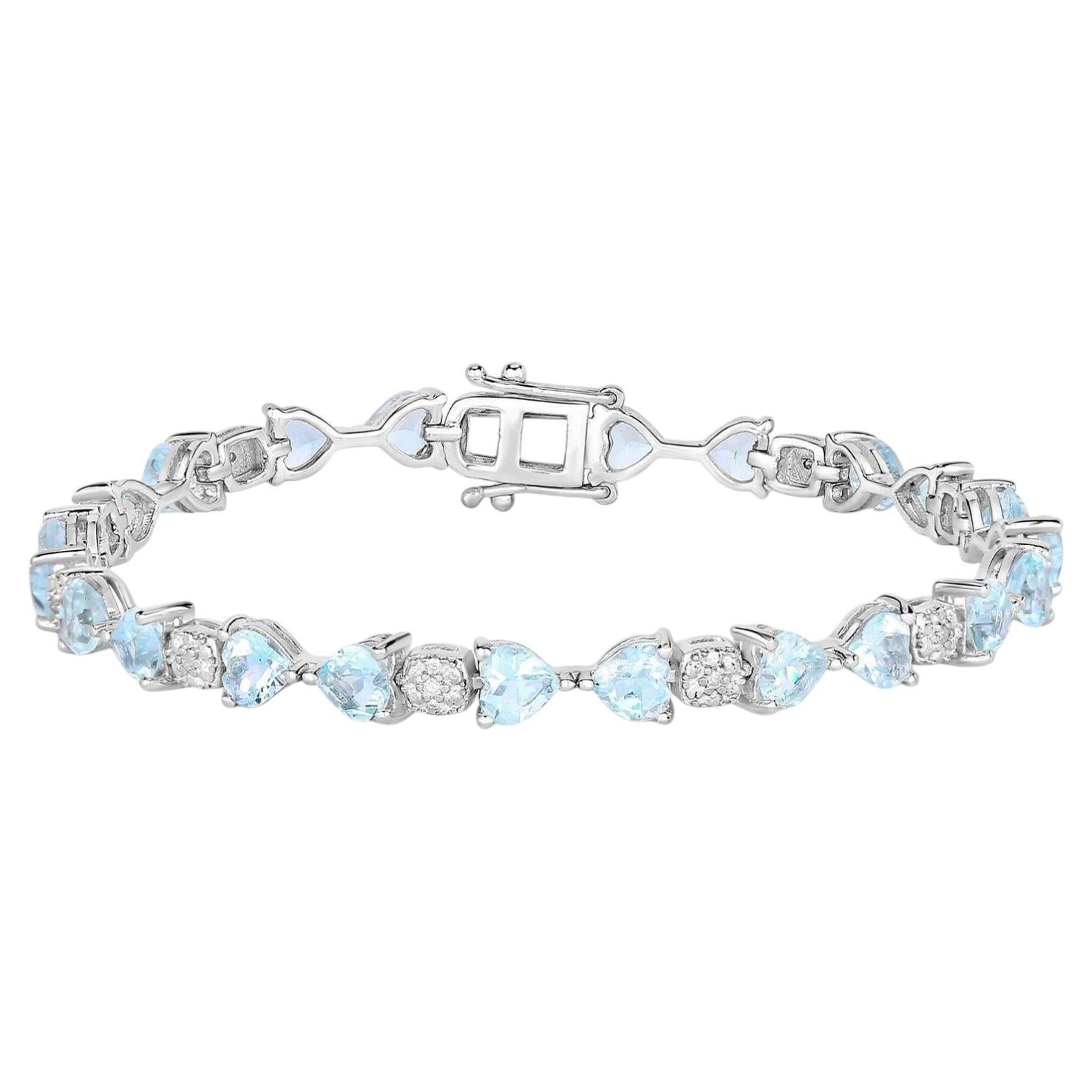 Aquamarine Tennis Bracelet Diamonds 7.35 Carats Sterling Silver For Sale