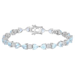 Aigue-marine Bracelet de Tennis Diamants 7.35 Carats Argent Sterling
