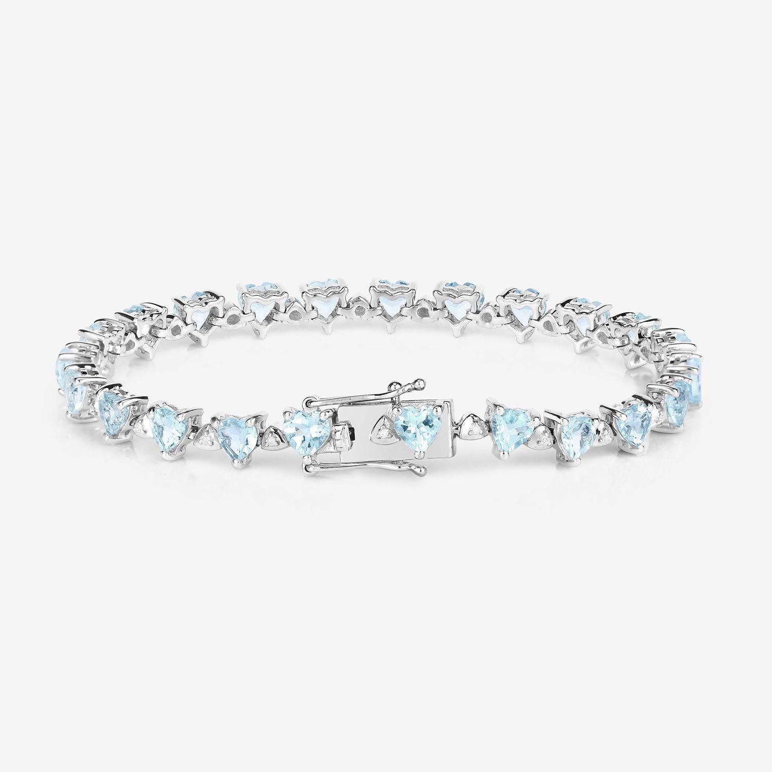 Pulsera de tenis de aguamarina Diamantes blancos 7,7 quilates Plata en Excelente estado para la venta en Punta Gorda, FL