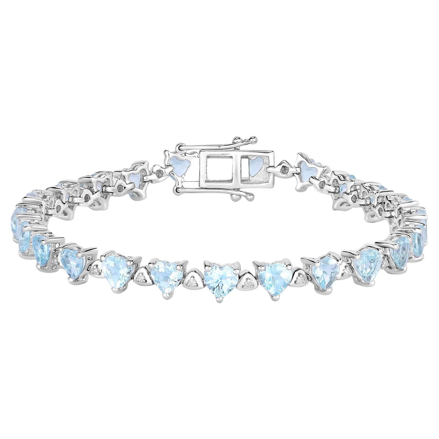 Pulsera de tenis de aguamarina Diamantes blancos 7,7 quilates Plata