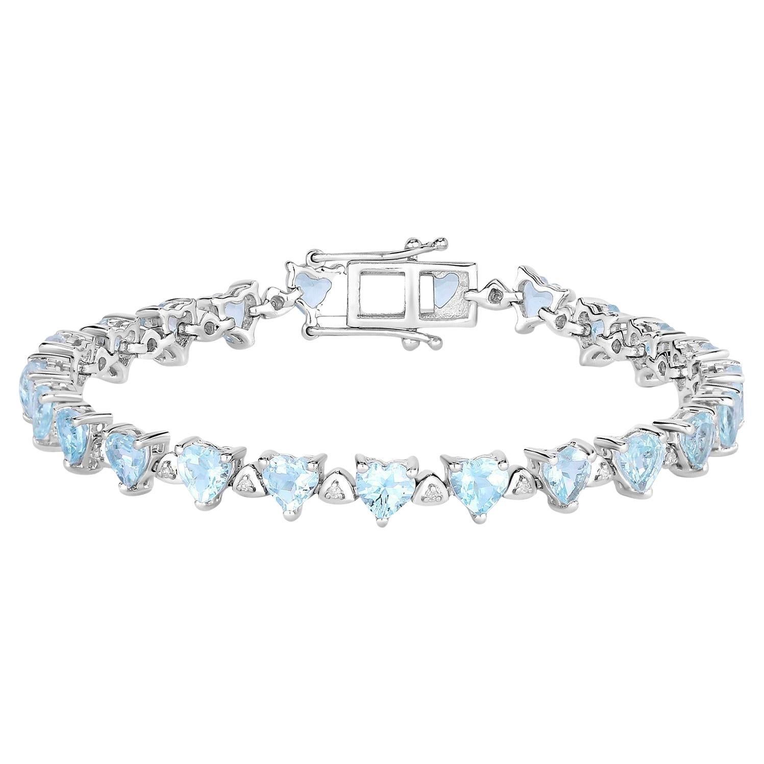 Pulsera de tenis de aguamarina Diamantes blancos 7,7 quilates Plata