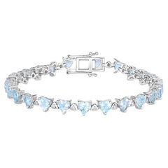 Aquamarin-Tennisarmband Weiße Diamanten 7,7 Karat Silber