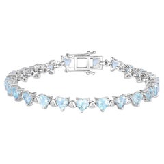 Aquamarin-Tennisarmband Weiße Diamanten 7,7 Karat Silber