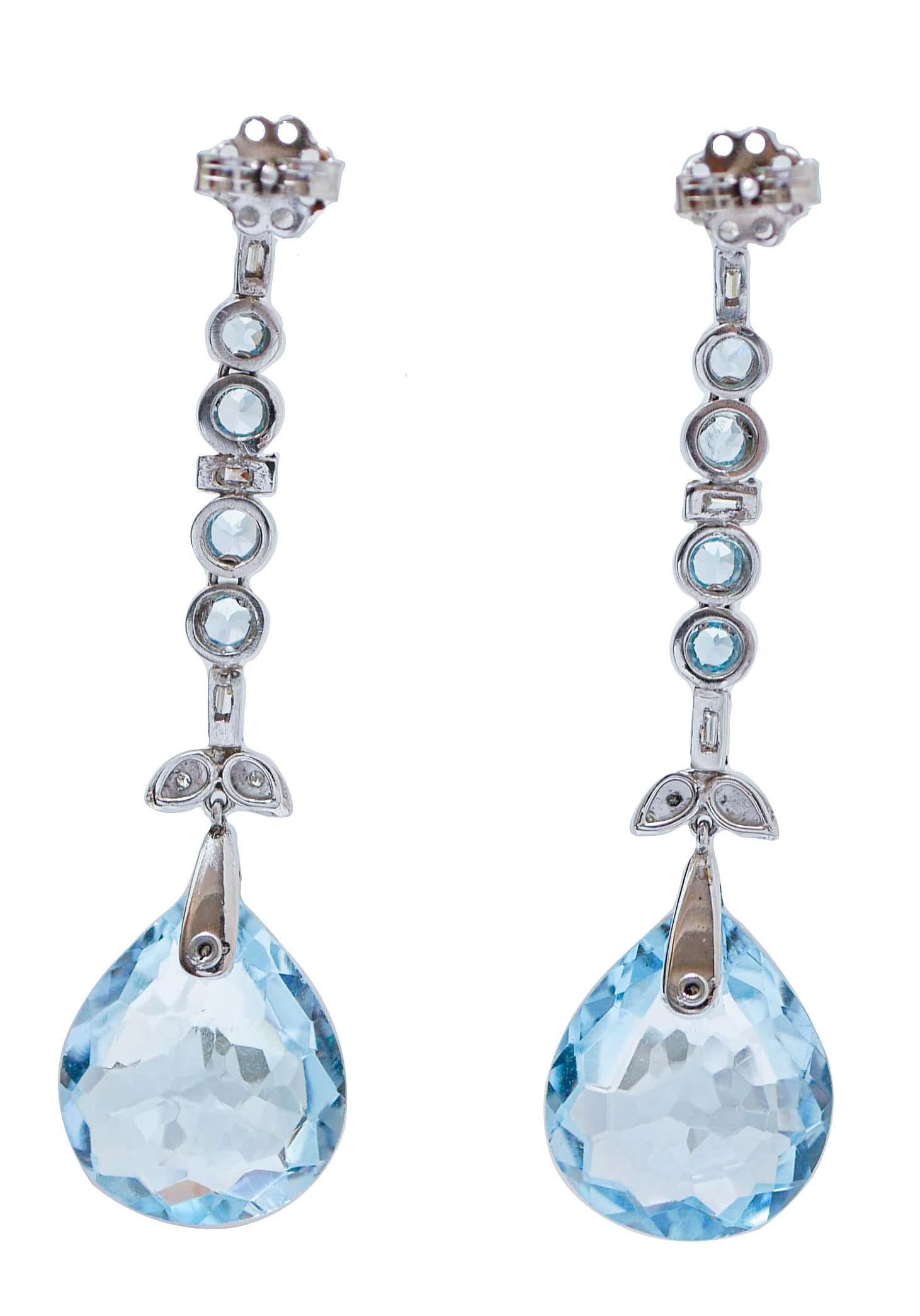 Retro Aquamarine, Topazs, Diamonds, Platinum Earrings. For Sale