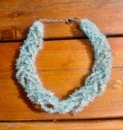 Aquamarine Torsade Necklace Silver 17.5 Inches Long Six Strands Aquamarines