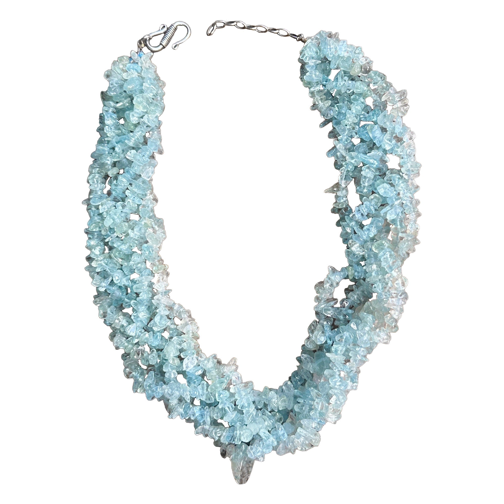 Aquamarine Torsade Necklace Silver 17.5 Inches Long Six Strands Aquamarines