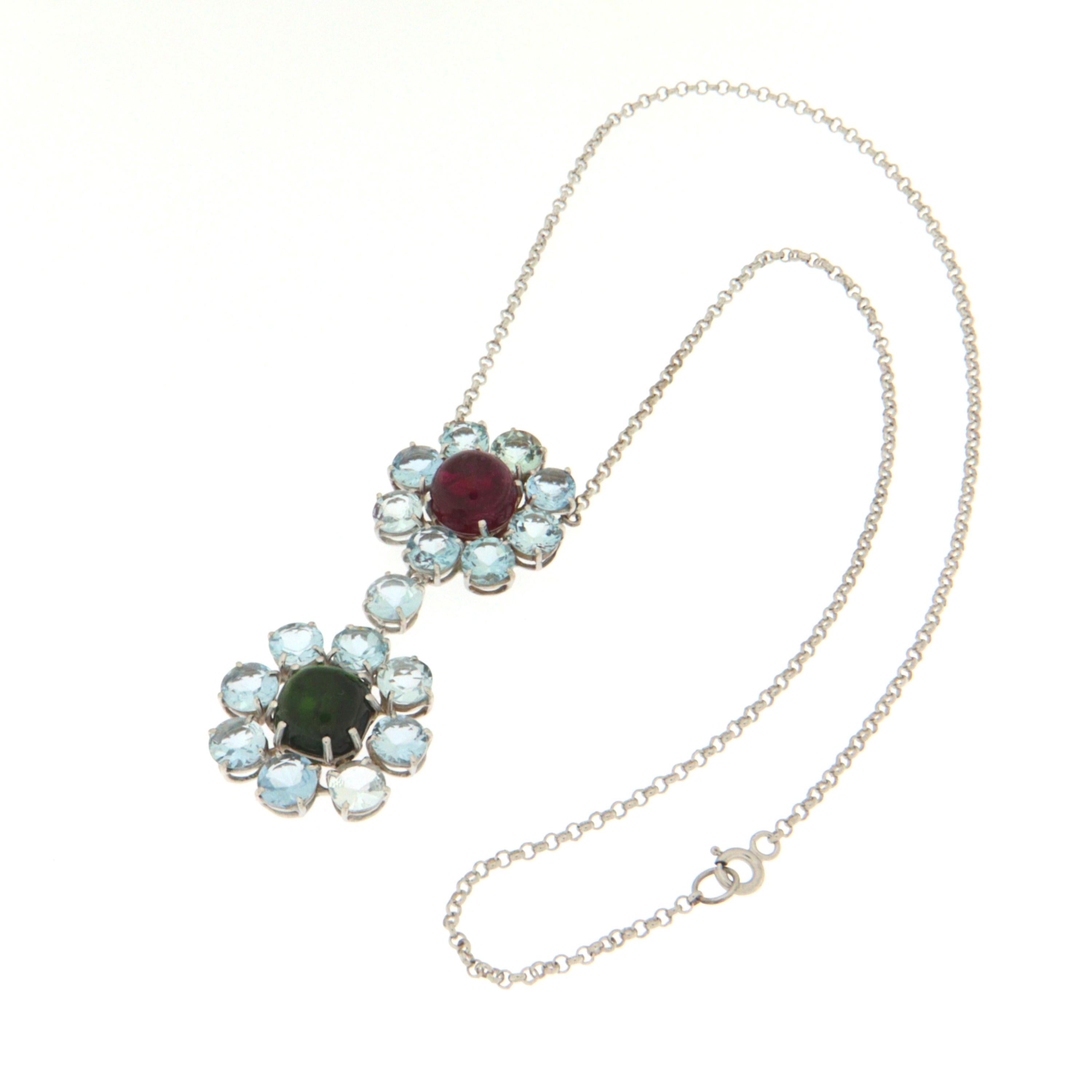 Collana con ciondolo in oro bianco 18 carati con acquamarina e tormalina In condizioni Nuovo in vendita a Marcianise, IT