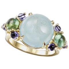 Aquamarine, Tourmaline, and Iolite Cocktail Ring