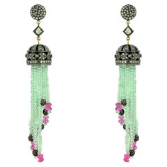 Pendientes de borla de aguamarina y turmalina con diamantes