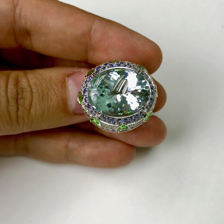 Bague Coeur En Or Blanc 18 Carats Avec Aigue-marine Et Diamants - Neuf Avec étiquettes