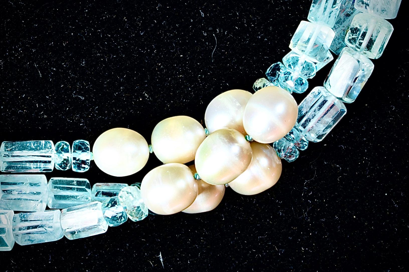 Tubi d'acquamarina e perle, collana lunga in vendita 4