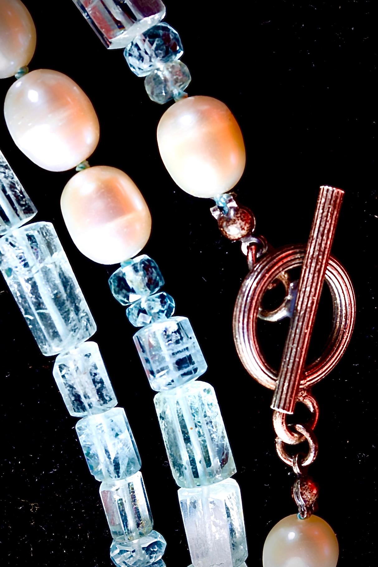 Tubi d'acquamarina e perle, collana lunga In condizioni Nuovo in vendita a New Orleans, LA