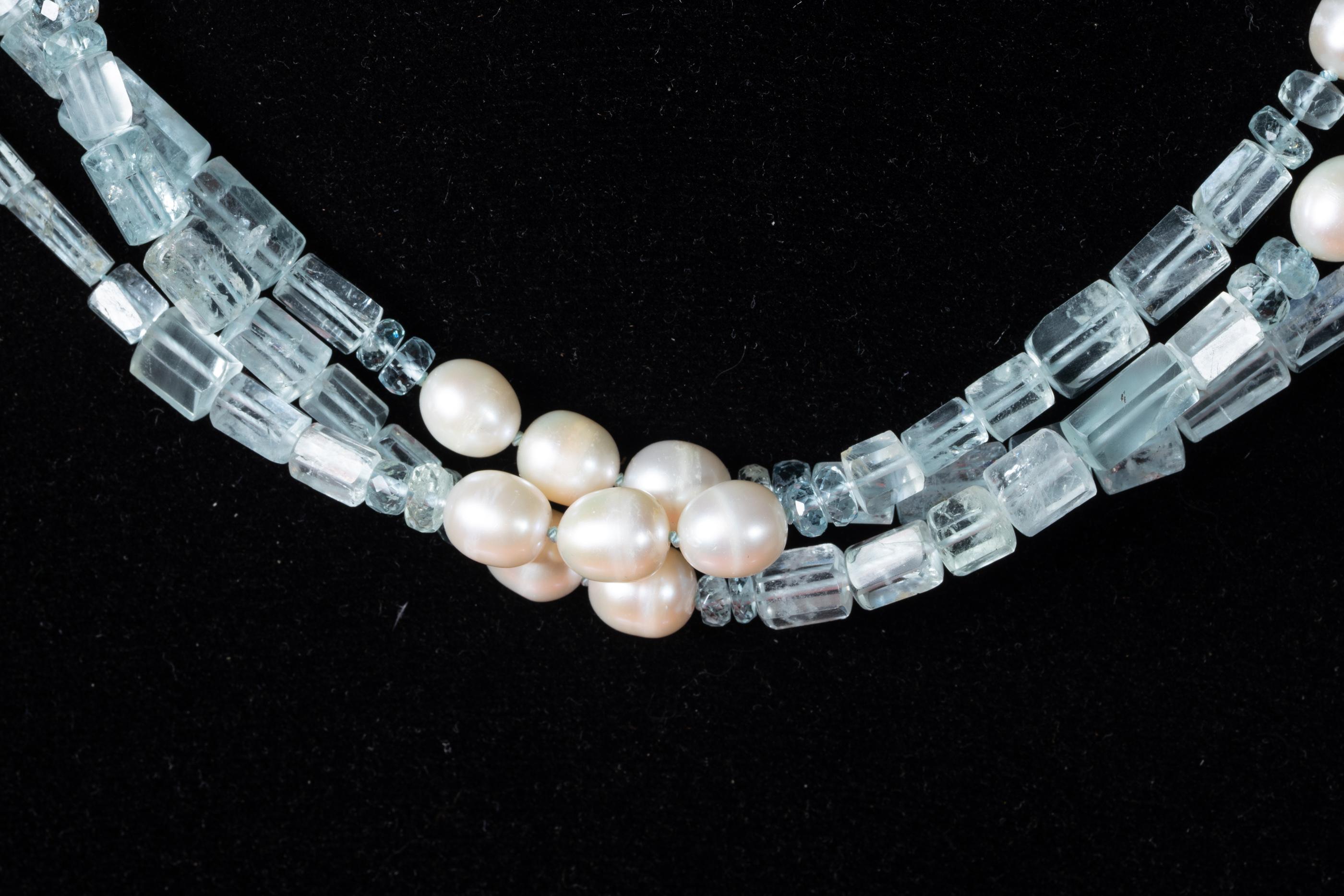 Tubi d'acquamarina e perle, collana lunga in vendita 1