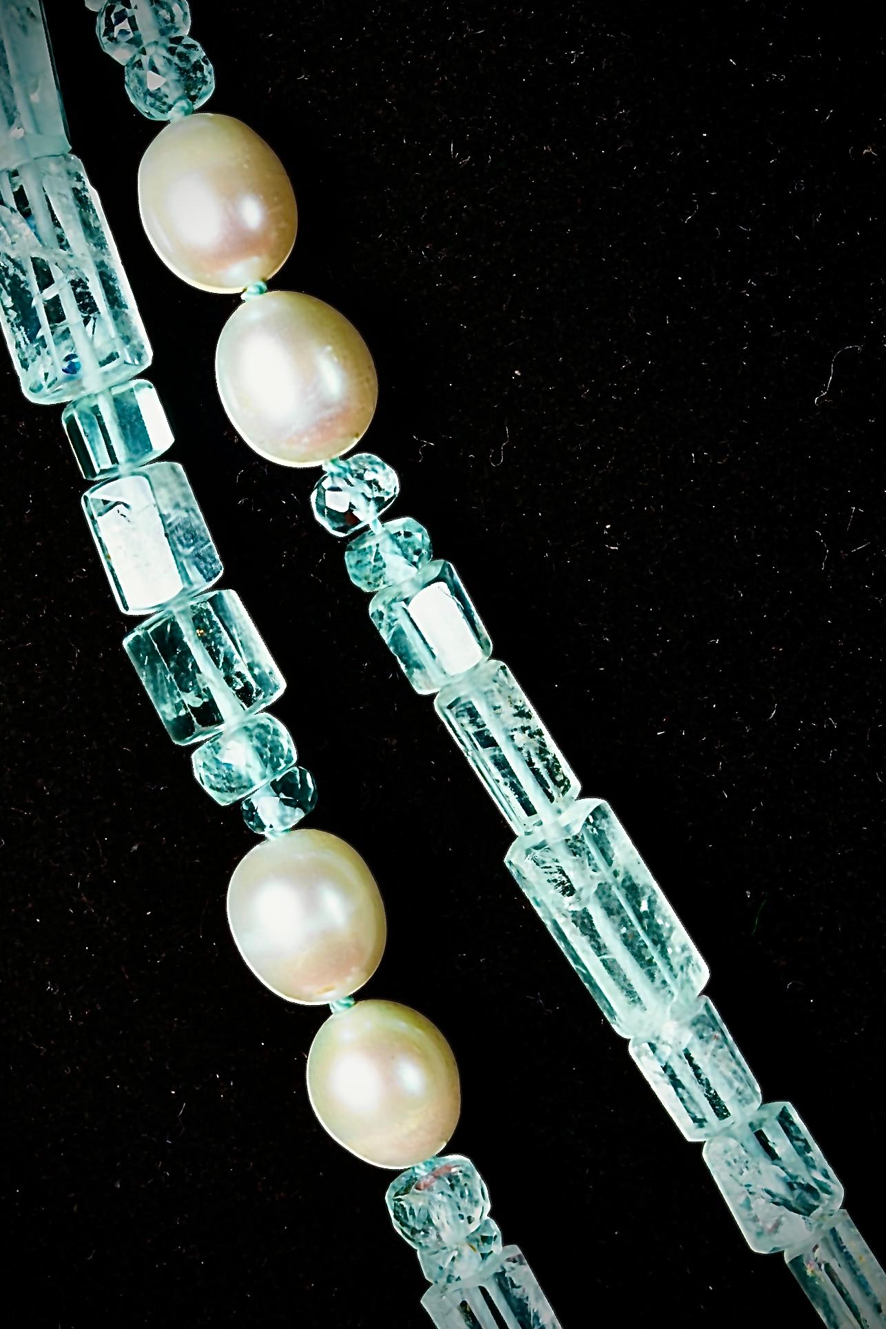 Tubi d'acquamarina e perle, collana lunga in vendita 2