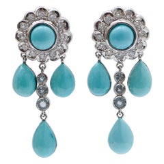 Ohrringe aus Platin mit Aquamarin, Türkis, Diamanten und Platin.