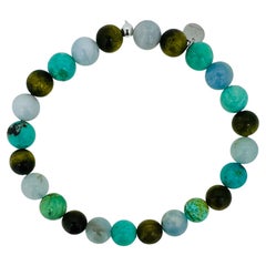 Aquamarine, Turquoise & Phoebe Cat Wood Beads Men's Bracelet