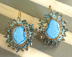 Aquamarine Turquoise Sunburst Earrings in 18kt Gold by Lauren Harper
