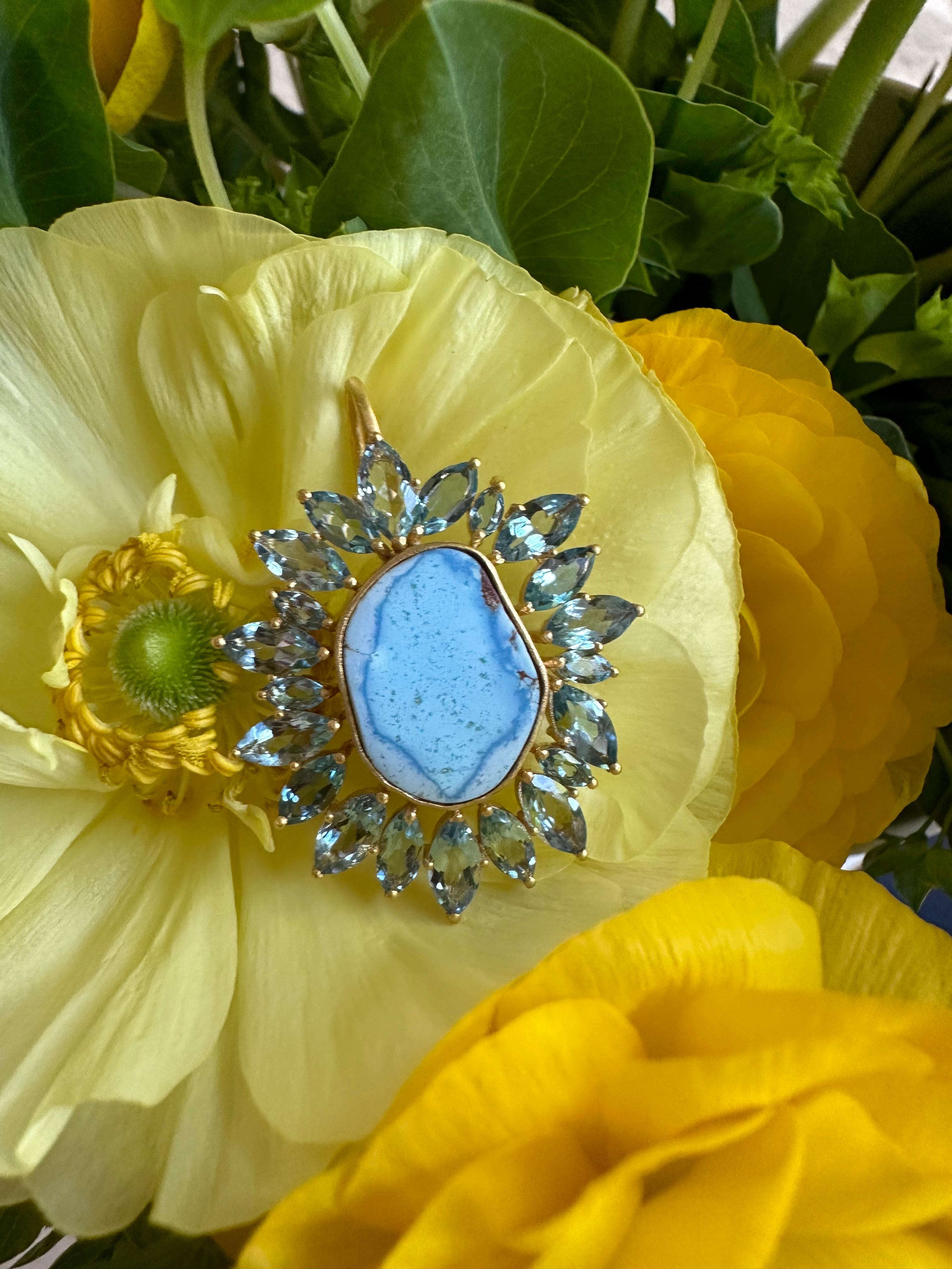 Aquamarine Turquoise Sunburst Earrings in 18kt Gold by Lauren Harper For Sale 1