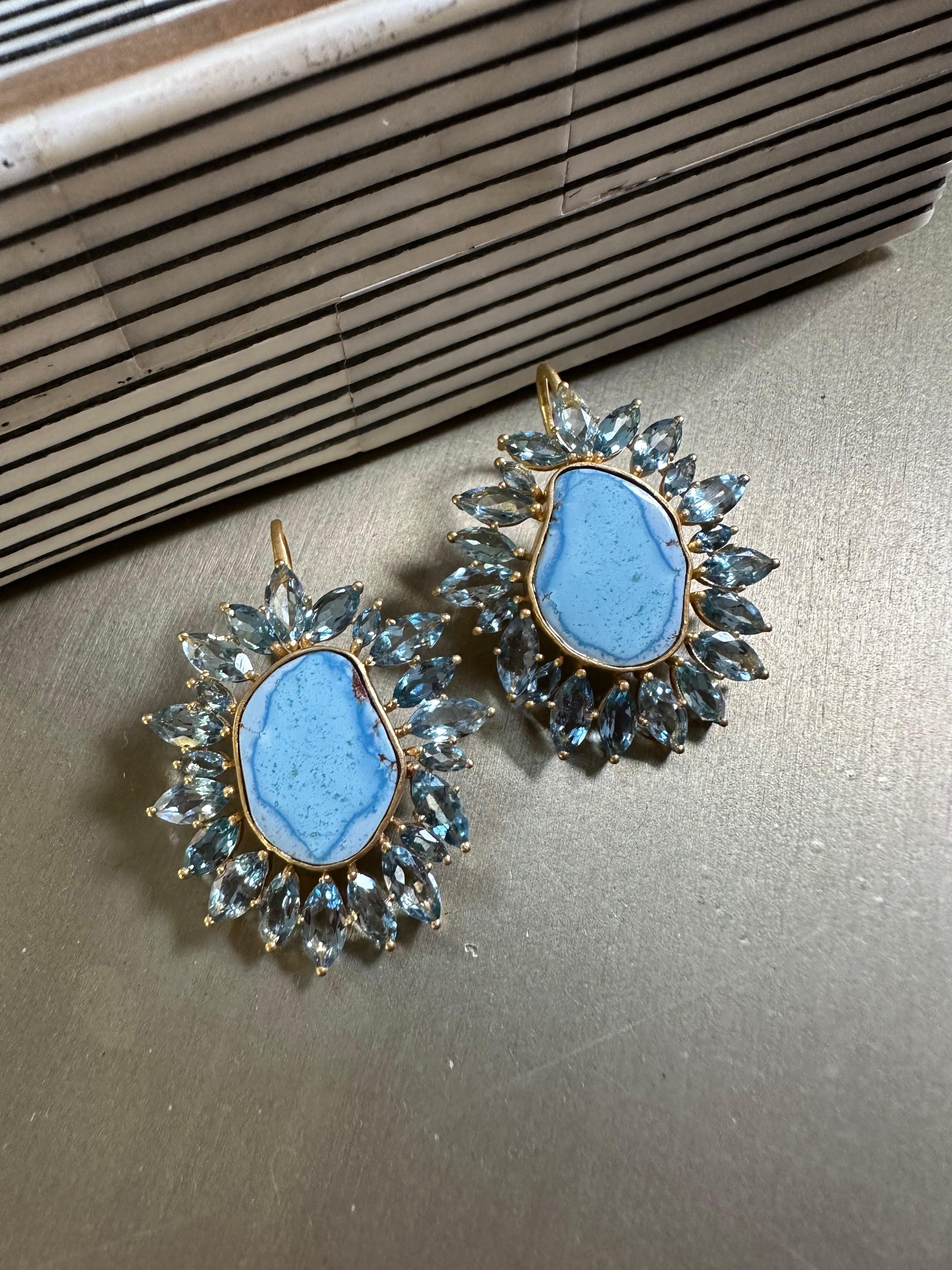 Aquamarine Turquoise Sunburst Earrings in 18kt Gold by Lauren Harper For Sale 2