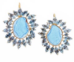 Aquamarine Turquoise Sunburst Earrings in 18kt Gold by Lauren Harper