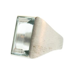 Aquamarine 14 Karat Brushed White Gold Vintage Ring