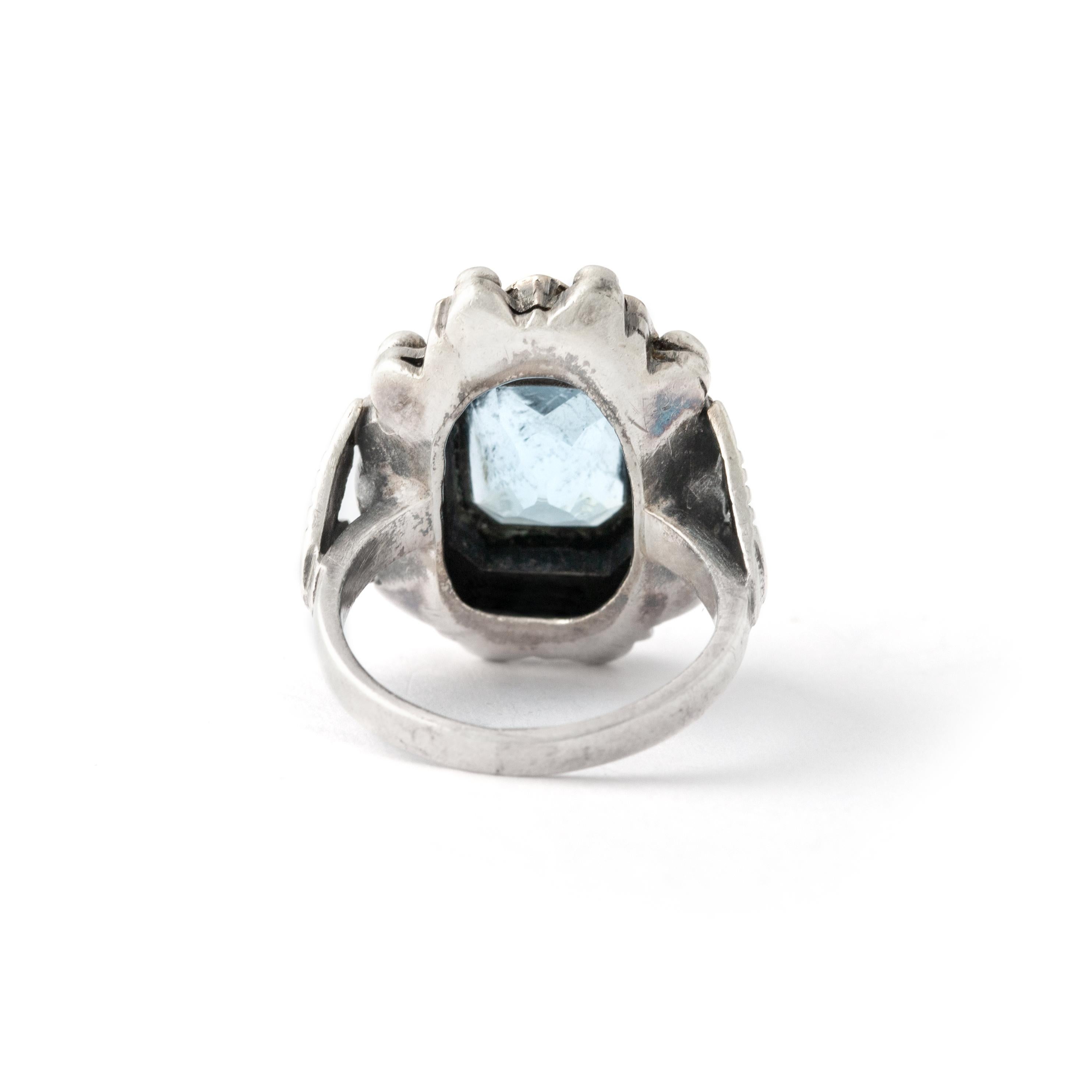 Women's or Men's Aquamarine Vintage Silver Ring  For Sale