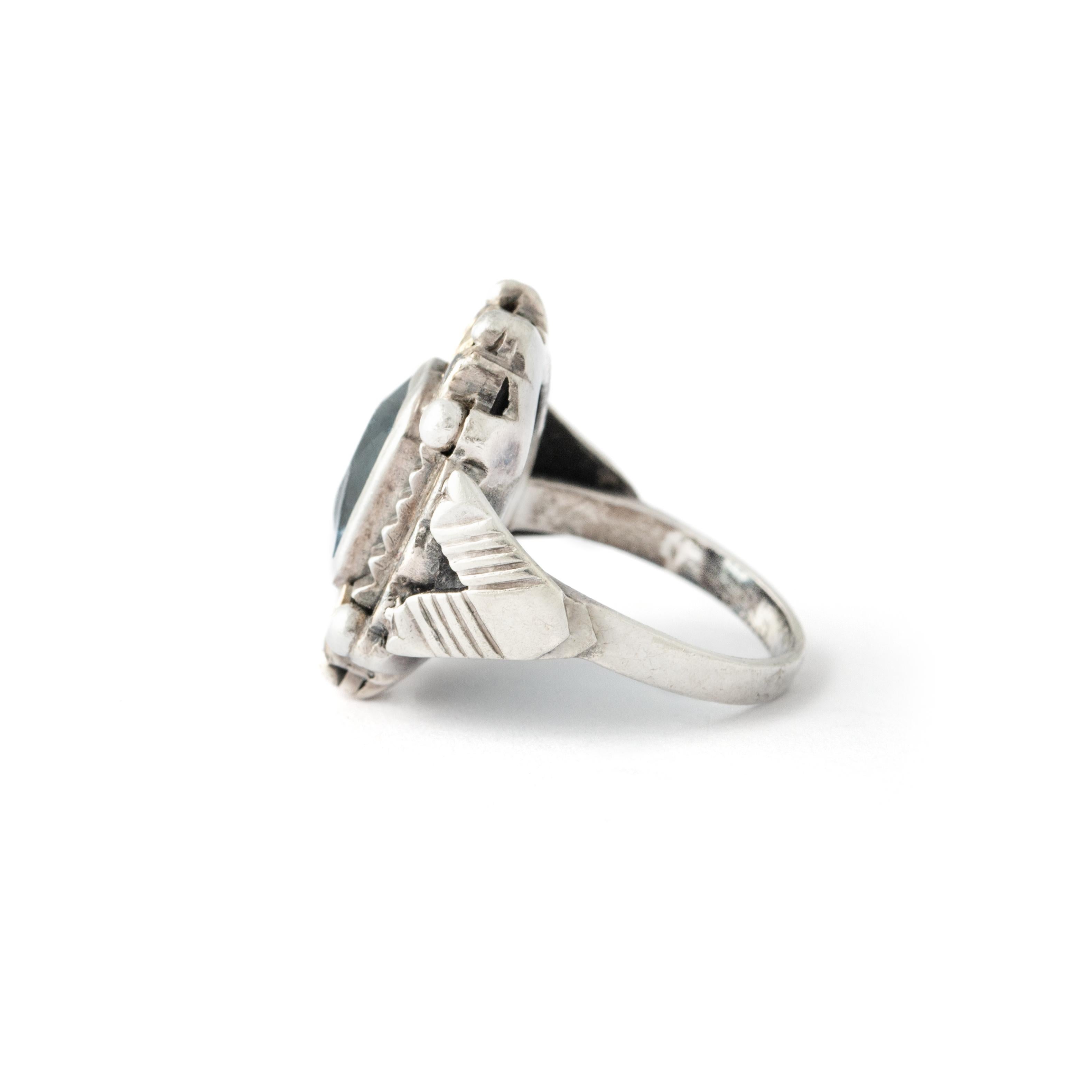 Aigue-marine Bague Vintage en Argent  en vente 1