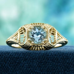 Aquamarine Vintage Style Ring in  Solid 9K Yellow Gold