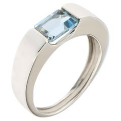 Aquamarine White 18 Karat Gold Band Ring Handcrafted in Italy by Botta Gioielli