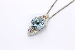 Aquamarine White and Pink Argyle Diamond Pendant in 18ct White Gold